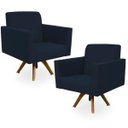 Ver imagem 1 de Kit 2 Poltronas Decorativas Giratória Base de Madeira Helô Suede Azul Marinho -