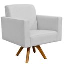 Ver imagem 1 de Poltrona Decorativa Giratória Madeira para Sala de Estar Helô Linho Cinza - Lyam Decor