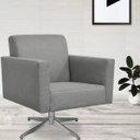Ver imagem 2 de Poltrona Decorativa com Base Giratória Para Sala de Estar Helô Linho Cinza Escuro - Lyam Decor