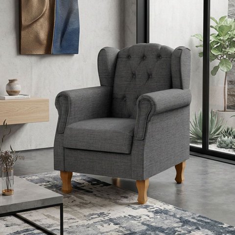 Poltrona Decorativa para Sala de Estar Yara Linho Cinza Escuro - Lyam Decor