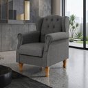 Ver imagem 4 de Poltrona Decorativa para Sala de Estar Yara Linho Cinza Escuro - Lyam Decor