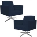 Ver imagem 1 de Kit 2 Poltronas Decorativas Base Giratória para Helô Suede Azul Marinho - Lyam