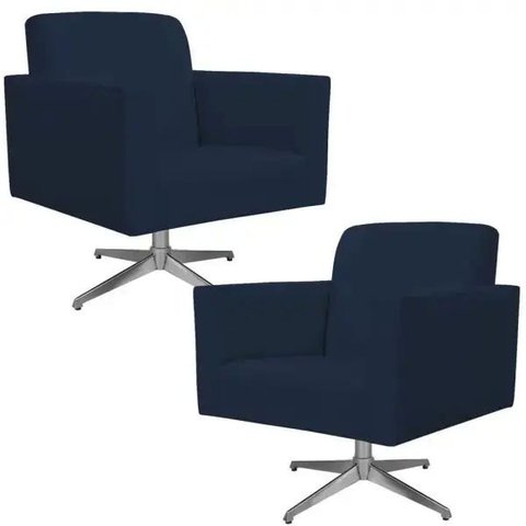 Kit 2 Poltronas Decorativas Base Giratória para Helô Suede Azul Marinho - Lyam