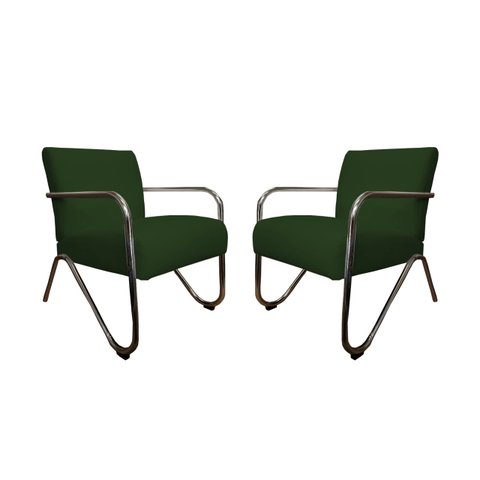 Kit 2 Poltronas Decorativa Bela Suede Verde Braço Cromado Mz Decor