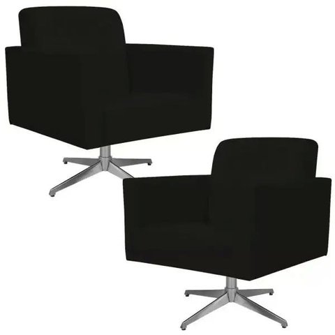 Kit 2 Poltronas Decorativas Base Giratória para Helô Suede Preto - Lyam Decor