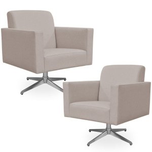 Kit 2 Poltronas Decorativas Base Giratória para Helô Linho Bege - Lyam Decor