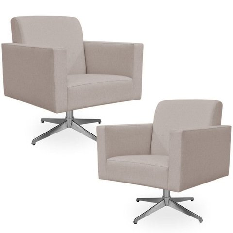 Kit 2 Poltronas Decorativas Base Giratória para Helô Linho Bege - Lyam Decor