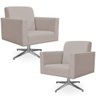 Kit 2 Poltronas Decorativas Base Giratória para Helô Linho Bege - Lyam Decor - 1