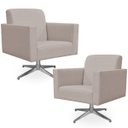 Ver imagem 1 de Kit 2 Poltronas Decorativas Base Giratória para Helô Linho Bege - Lyam Decor