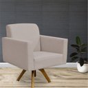 Ver imagem 2 de Kit 2 Poltronas Decorativas Giratória Madeira Sala Estar Helô Linho Bege - Lyam Decor