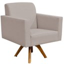 Ver imagem 3 de Kit 2 Poltronas Decorativas Giratória Madeira Sala Estar Helô Linho Bege - Lyam Decor
