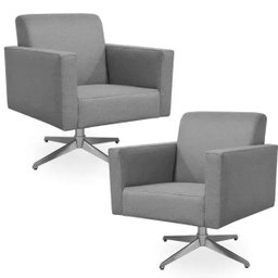 Kit 2 Poltronas Decorativas Base Giratória para Helô Linho Cinza Escuro - Lyam - 1 Kit 2 Poltronas Decorativas Base Giratória para Helô Linho Cinza Escuro - Lyam - 1
