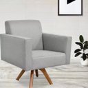Ver imagem 2 de Kit 2 Poltronas Decorativas Giratória Sala Estar Base Madeira Helô Linho Cinza Escuro - Lyam