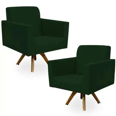 Kit 2 Poltronas Decorativas Giratória Helô Suede Verde Musgo - Lyam Decor