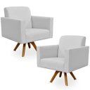 Ver imagem 1 de Kit 2 Poltronas Decorativas Giratória para Sala Estar Base de Madeira Helô Linho Cinza - Lyam