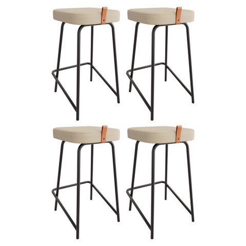 Kit 04 Banquetas Médias para Cozinha Vik Estofada Linho Bege - Desk Design