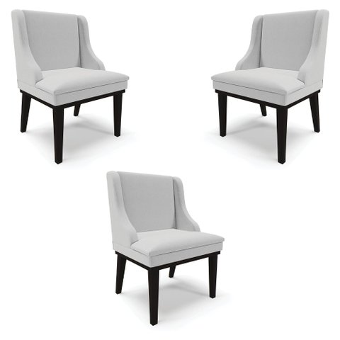 Kit 3 Cadeiras Decorativas Sala de Jantar Base Fixa de Madeira Firenze Linho Cinza/Preto G19 - Gran 