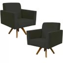 Ver imagem 1 de Kit 2 Poltronas Decorativas Giratória Base de Madeira Helô Suede Cinza - Lyam