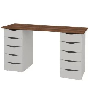 Mesa para Escritório Escrivaninha Due Web Nogal Branco - Lyam Decor