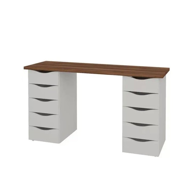 Mesa para Escritório Escrivaninha Due Web Nogal Branco - Lyam Decor