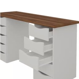 Mesa para Escritório Escrivaninha Due Web Nogal Branco - Lyam Decor - 4