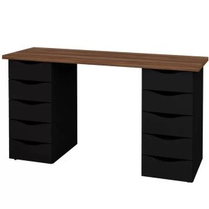 Mesa para Escritório Escrivaninha Due Web Nogal Preto - Lyam Decor