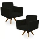 Ver imagem 1 de Kit 2 Poltronas Decorativas Giratória para Base de Madeira Helô Suede Preto - Lyam