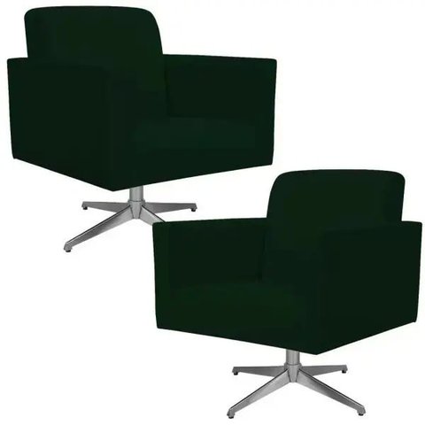 Kit 2 Poltronas Decorativas Base Giratória para Helô Suede Verde Musgo - Lyam