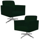 Ver imagem 1 de Kit 2 Poltronas Decorativas Base Giratória para Helô Suede Verde Musgo - Lyam