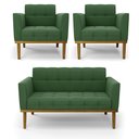 Ver imagem 1 de Conjunto 2 Poltronas e 1 Namoradeira Decorativa Karen Pés Fixo em Madeira Castanho Suede Verde G19 -