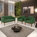 Ver imagem 2 de Conjunto 2 Poltronas e 1 Namoradeira Decorativa Karen Pés Fixo em Madeira Castanho Suede Verde G19 -