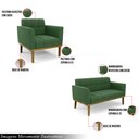 Ver imagem 3 de Conjunto 2 Poltronas e 1 Namoradeira Decorativa Karen Pés Fixo em Madeira Castanho Suede Verde G19 -