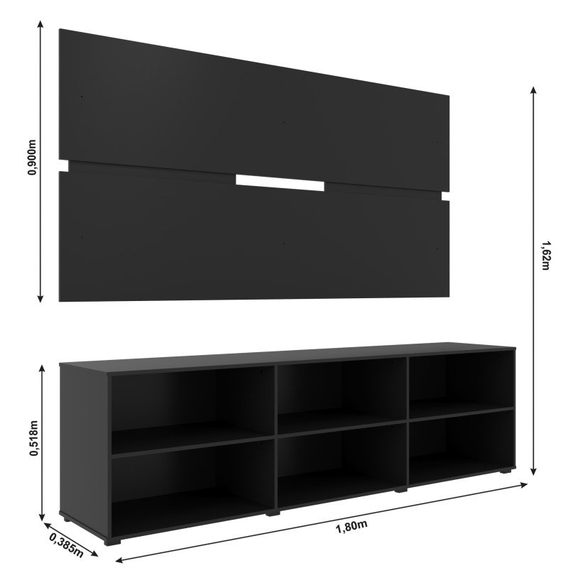 Rack Estante Grande C/ Painel Preto P/ Tv até 55 Polegadas - 3