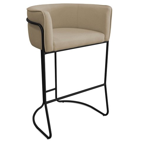 Banqueta Alta com Encosto Betina Base Preto Linho Bege - Nexta Casa
