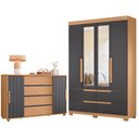 Ver imagem 1 de Guarda Roupa Solteiro Doble 04 Portas com Espelho e Cômoda Evidenza Freijo Titanium Flex - Móveis
