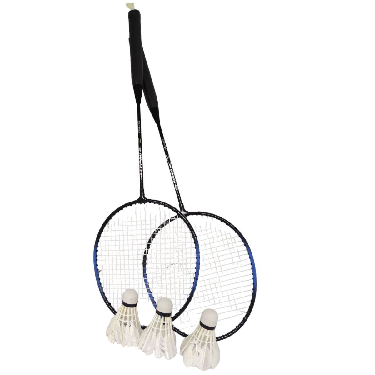 Kit Conjunto Badminton 2 Raquetes 3 Petecas Bolsa Esporte - Preto - 2