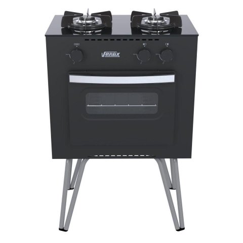 Fogão 2 Bocas Mini Cook Preto Fosco Gás Glp Venax
