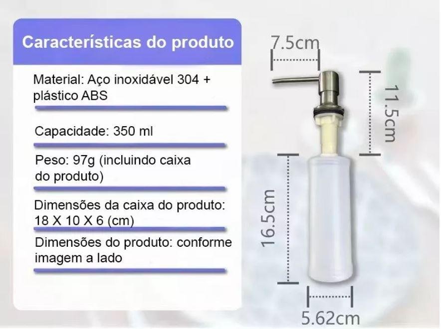 Dosador Dispenser Embutir Inox 304 Sabão Sabonete Detergente - 4