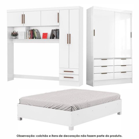 Guarda Roupa Modulado Sevilha com Cama Casal Carioca Móveis Branco