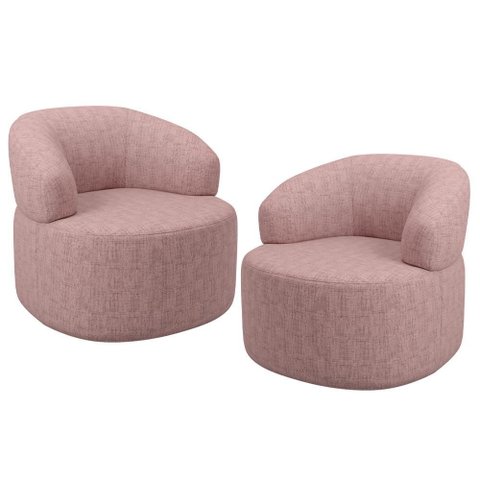 Kit 02 Poltronas Giratória Orgânica para Sala de Estar Living Helena L02 Linho Rosa - Lyam Deco