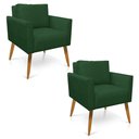 Ver imagem 1 de Kit 2 Poltronas Aline Veludo Verde Pés Palito Castanho - D’Rossi