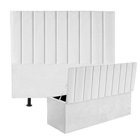 Kit Cabeceira e Calçadeira Baú Casal 140cm Cancun Courino Branco - D A DECOR