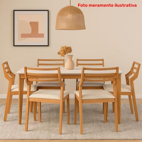 Mesa de Jantar Baoba 1,80 com 6 Cadeiras Damasco Conforto e Sofisticação Madeira/off White/linho