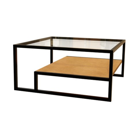 Mesa de Centro Industrial Moderno Toledo Preto e Tampo Canela