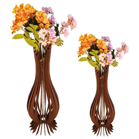 Vaso de Chão Decorativo Grande Ana Maria Mdf:marrom/kit com 2 - 75x23cm e 60x18cm
