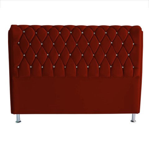Cabeceira de Cama Box Jully Queen 160 Cm Botão Strass Suede Vermelho Eli Móveis