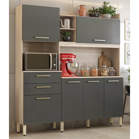 Kit Cozinha Compacta 06 Portas 02 Gavetas Select Avena Grafito Demóbile