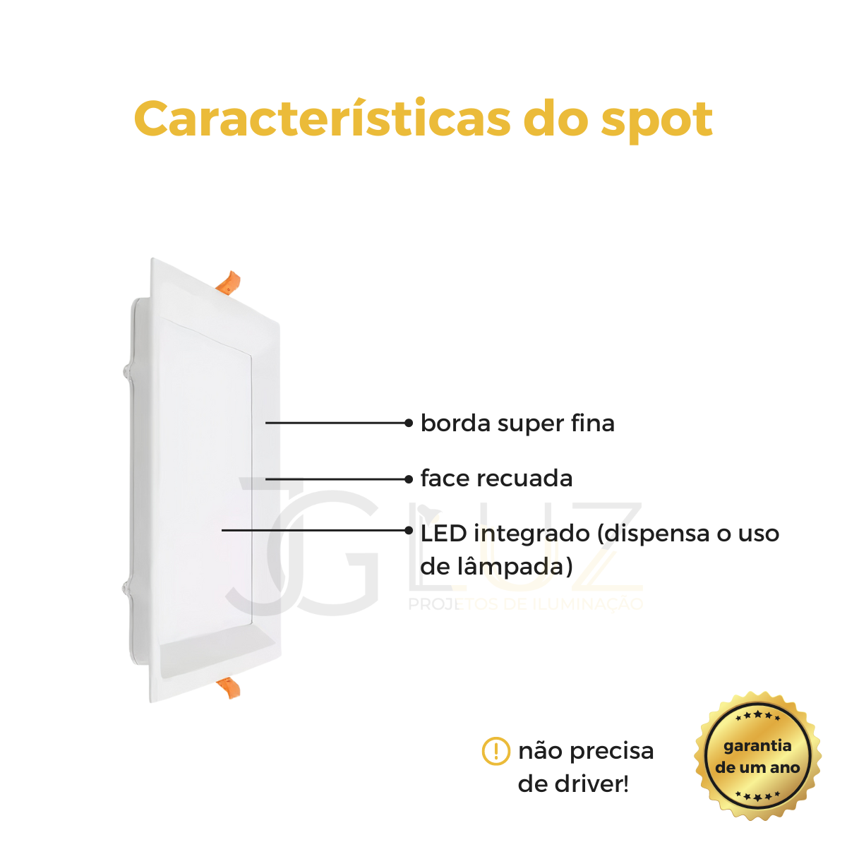 Plafon Luminaria Painel Quadrado de Led 24w 30cm Bco ou Pto - Branco - Bco Frio 6500k - 3