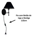 Ver imagem 2 de Arandela De Parede em Alumínio e Cúpula de Algodão Para Sala, Quarto Cabeceira De Cama - Preto e Cúp