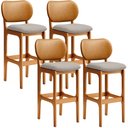 Ver imagem 1 de Kit 4 Banquetas Alta Bar Cozinha Jantar Betta L02 Imbuia Couríssimo Whisky Linho Bege - Lyam Decor